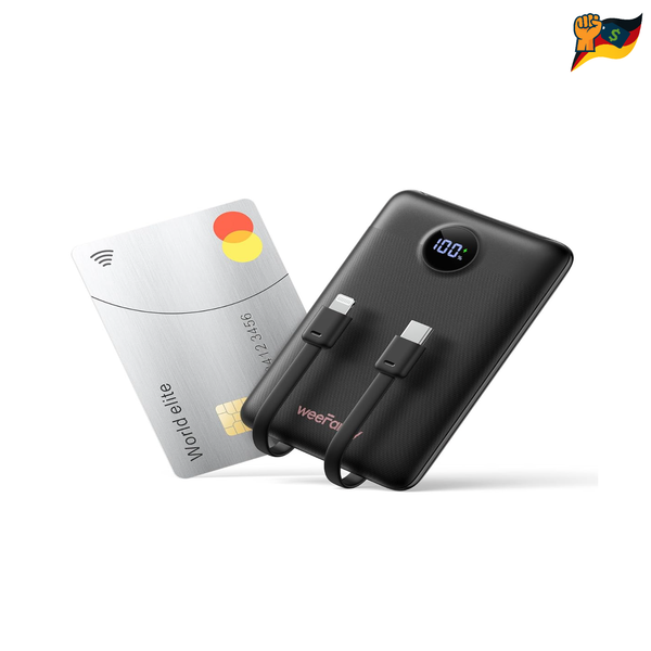 10000Mah Power Bank Schwarz 22,5W Schnelllade Akku 3 AusgäNge Eingebaute Kabel-image