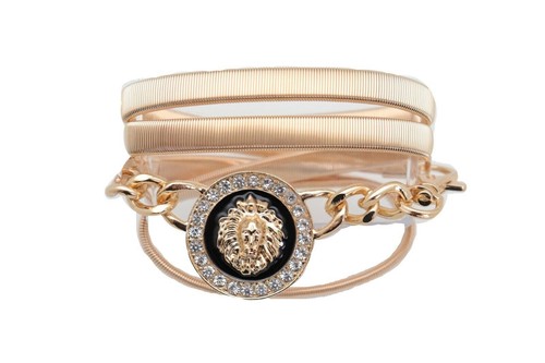 Women Gold Metal Chain Stretch Waistband Belt Hip Waist Lion Charm Size M L XL - Picture 23 of 24