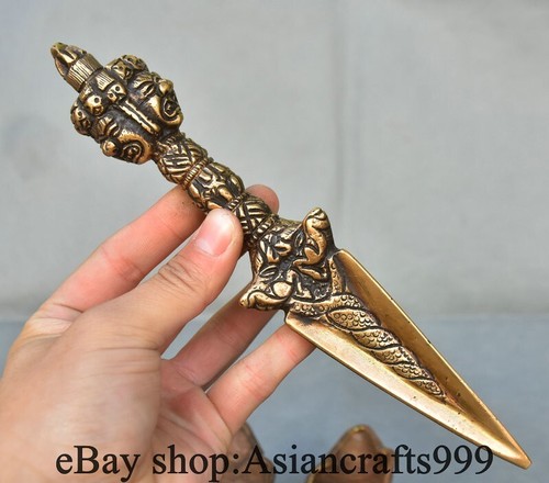 7.6" Alte chinesische Bronzetempel Phurba Dolch Halter Statue Skulptur - Bild 20 von 20