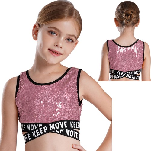 Kids Girl's Vests Tank Crop Top Modern Blouse Rave Tops Round Neck Vest School - Picture 37 of 81