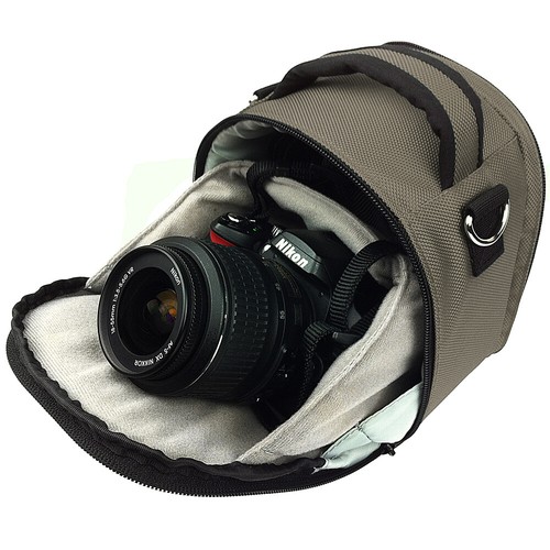 Portable Grey Nylon DSLR Camera Carry Case Shoulder Bag For Canon / Nikon / Sony - Picture 2 of 9
