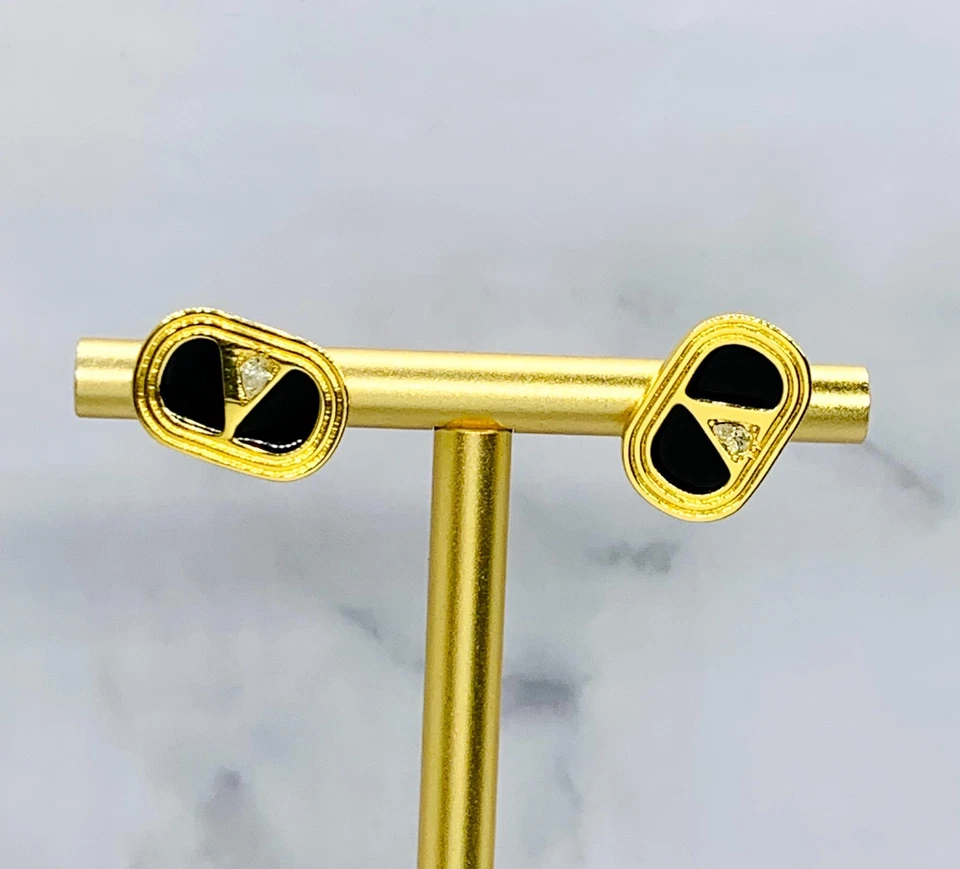 Brincos autênticos de strass preto VALENTINO V - Usado / LL5051 - Imagem 3 de 4