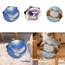 Wooden Handheld Tambourine 10" Wood Tambourine Handbell Clap Drum Party Game