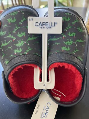 Toddler Boys CAPELLI Kids Sz 8/9 Navy Blue Slip On Dino Print Clogs Shoes NEW