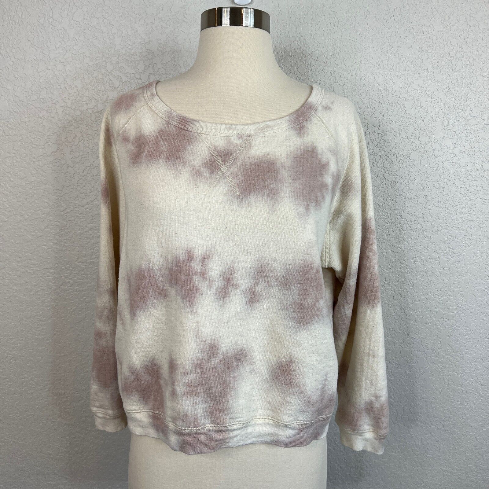 Mollusk Hemp Women's M Tie Dye Cropped Sweatshirt Cream Round