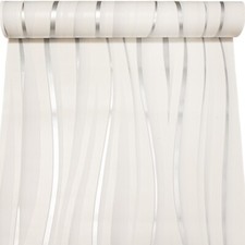 White Silver Wave Wallpaper Textured Metallic Thick High Quality Living Room New