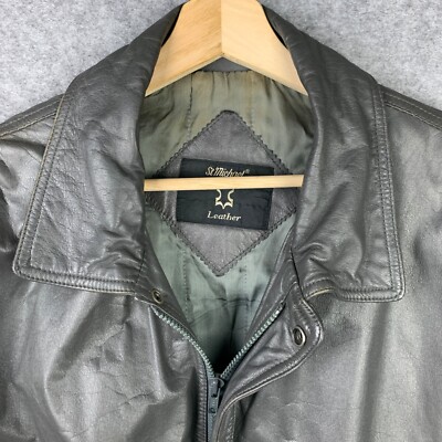 St Michael Vintage 80s Retro Quilted Dad Coat Full Zip Leather