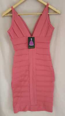 Schönes Forever Lagenlook Minikleid mit tiefem Ausschnitt rosa UK 8 LN005 EE 06