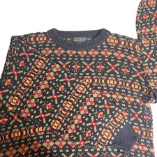 Vtg Sweater Mens Pullover Size Large Multicolor Pattern Knitted Grandpa 90s