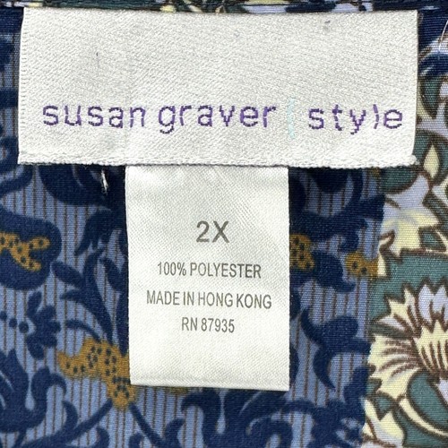 Susan Graver Style Women's Blouse Button Down Paisley Batik Blue Long Sleeve 2X - Picture 6 of 7