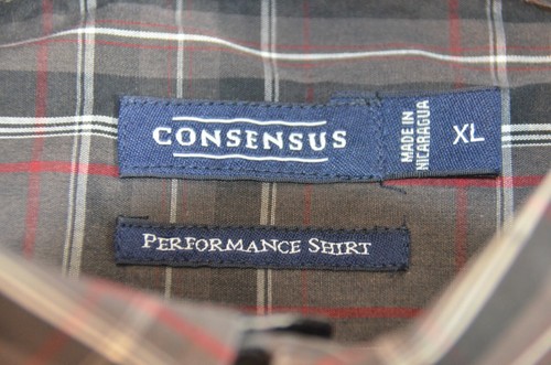 Consensus Men Button Up Shirt Size XL Gray Black Plaid Polyester Cotton - Picture 7 of 10
