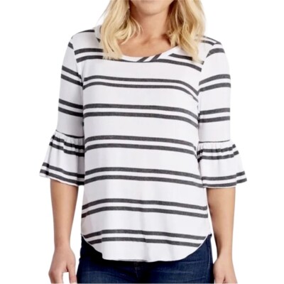 Chaser Top Pullover Blouse Tee T Shirt Bell Sleeves Black White Striped Size S
