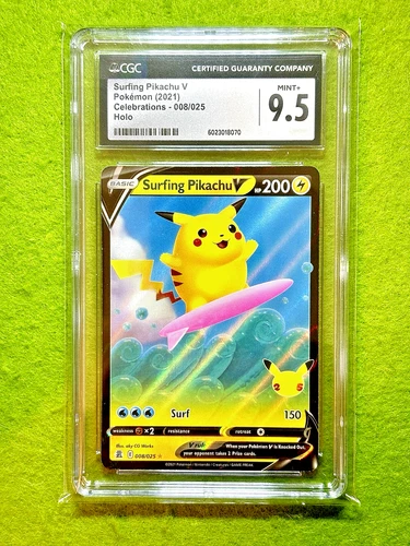 Pikachu SURFING HOLO POKEMON CARD CELEBRATIONS SP 2021 Pokémon TCG CGC 9.5 MINT+