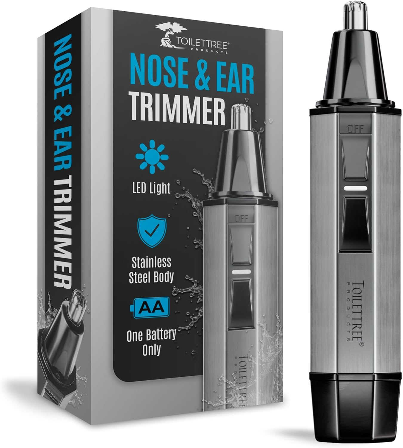 Nose Hair Trimmer with LED Light - Stainless Steel, Heavy-Duty Casing - Ear & No