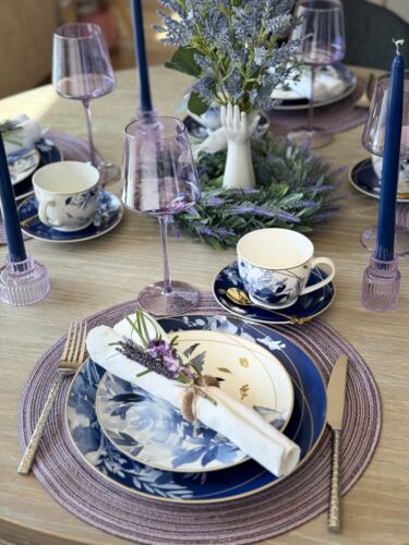 20 pc Mizuki Bone China Dinner & Tea Set Porcelain Dinnerware, Blue Dinner Set - Picture 13 of 15