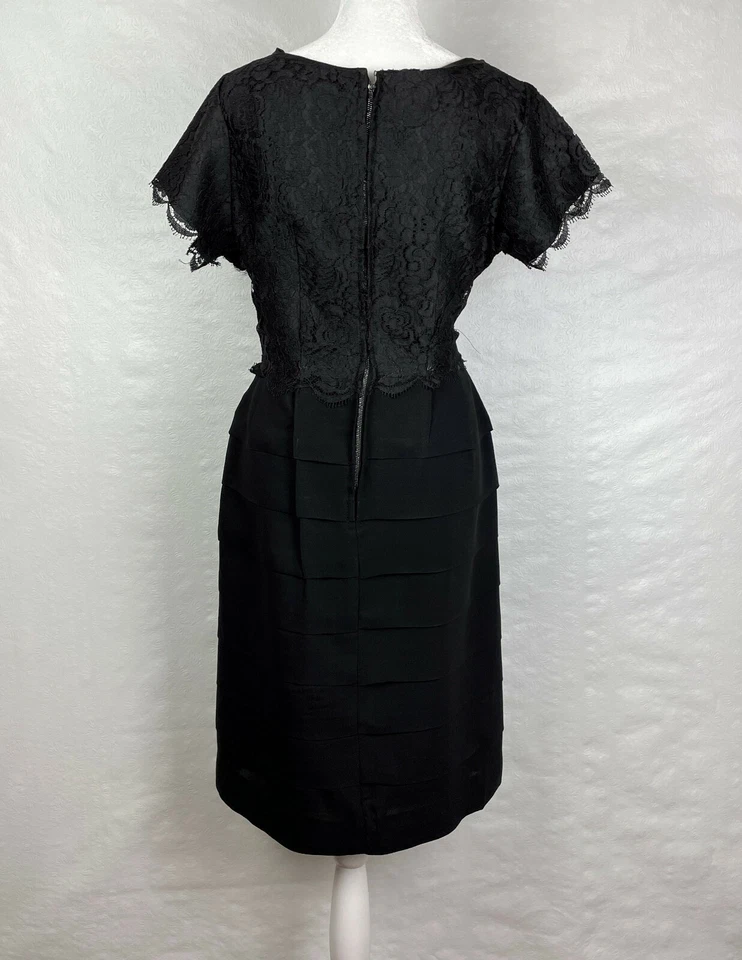 Vtg 50s Black Sheath Cocktail Dress M Lace & Tiered Skirt Sz S/M "AS IS" - Image 3 of 4