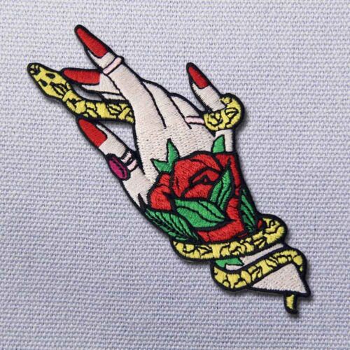 Embroidered Patches Iron On Sew On transfers Badges appliques snake witchy hand - Picture 3 of 4