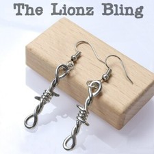 Punk Rock Emo Goth Silver Barbed Wire Bramble Earrings - 2" Drop French Hook