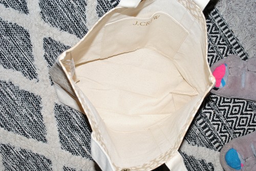 J Crew Structured Canvas Tote Bag #AW933 Light Khaki Ivory Large $39 - Picture 2 of 6