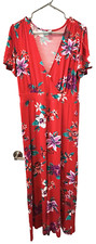 Floral Red Maxi Dress Medium Tall Old Navy Tropical Bell Sleeve Cruise Comfy