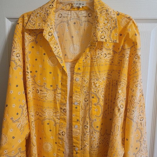 Camicia donna POL oversize gialla paisley con bottoni maniche alate taglia small - Foto 4 di 15