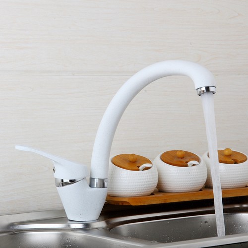 Rubinetto cucina beccuccio girevole 360° bianco manico singolo ponte miscelatore lavello rubinetto - Foto 3 di 12