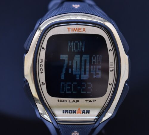 TIMEX Ironman Sleek 150 Lap Tapscreen Watch Men Black Gold M075 100m NEW BATTERY