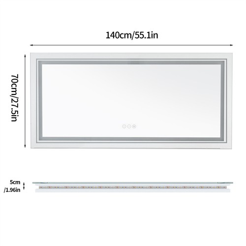 Specchio bagno LED 100x60 140x70 specchio da parete specchio luminoso touch senza appannamento dimmerabile - Foto 14 di 14
