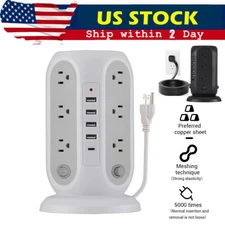 Tower Surge Protector Power Strip w/ 12 Outlets 4 USB Ports 6.2ft Extension Cord