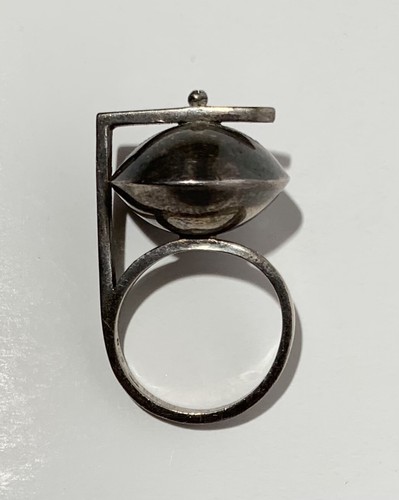 MID CENTURY MODERN ART DECO STERLING SILVER RING HALLMARKS Space Age Atomic