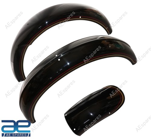 Mudguard Fender Set With Stays Kit Black + Golden Red Strips For Norton 16H AEs - Bild 4 von 6