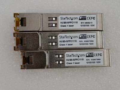 Lot of 3 StarTech HUBS-SFPC1110 1000BASE-T SFP to RJ45 100m Transceiver Modules