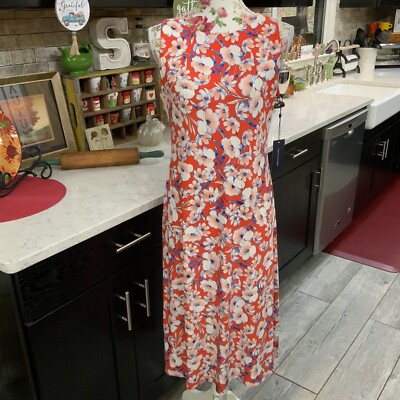 Tommy Hilfiger Size 6 Floral Midi Dress New With Tags $99 Orange Blue &  White | eBay