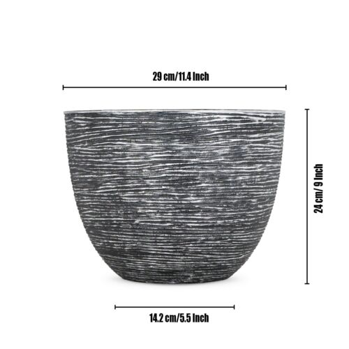 Sg Grande Redondo Jardín Macetas Flor Maceta Patio Hierba Negro Plata 35cm - Imagen 3 de 11