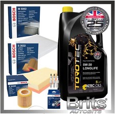 Service Kit for VW POLO 1.2 2009-2015 Bosch Filters Spark Plugs & 5l Engine Oil