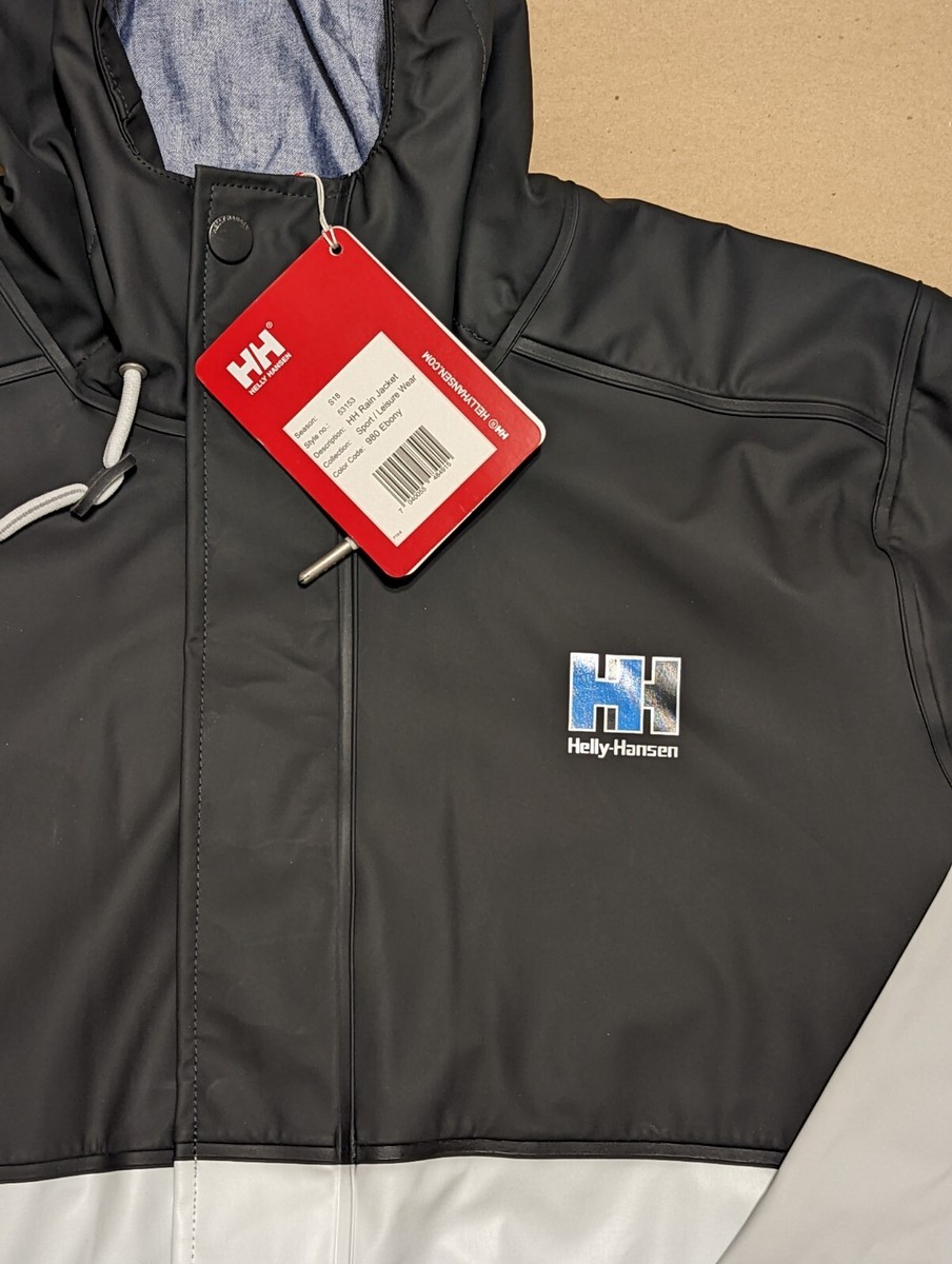 Helly Hansen Men's Heritage Rain Waterproof Jacket Black Gray White Size  Large