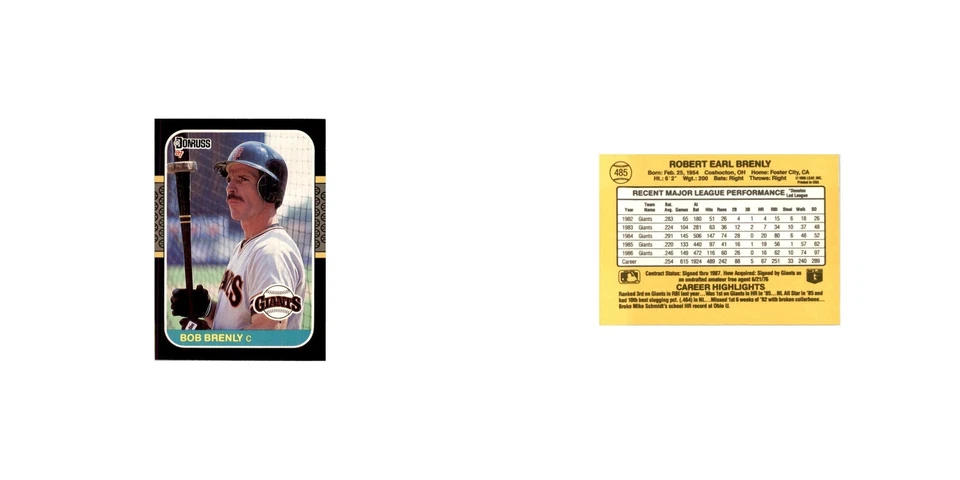 1987 Donruss Bob Brenly Baseball Cards #485 - Image 3 of 3
