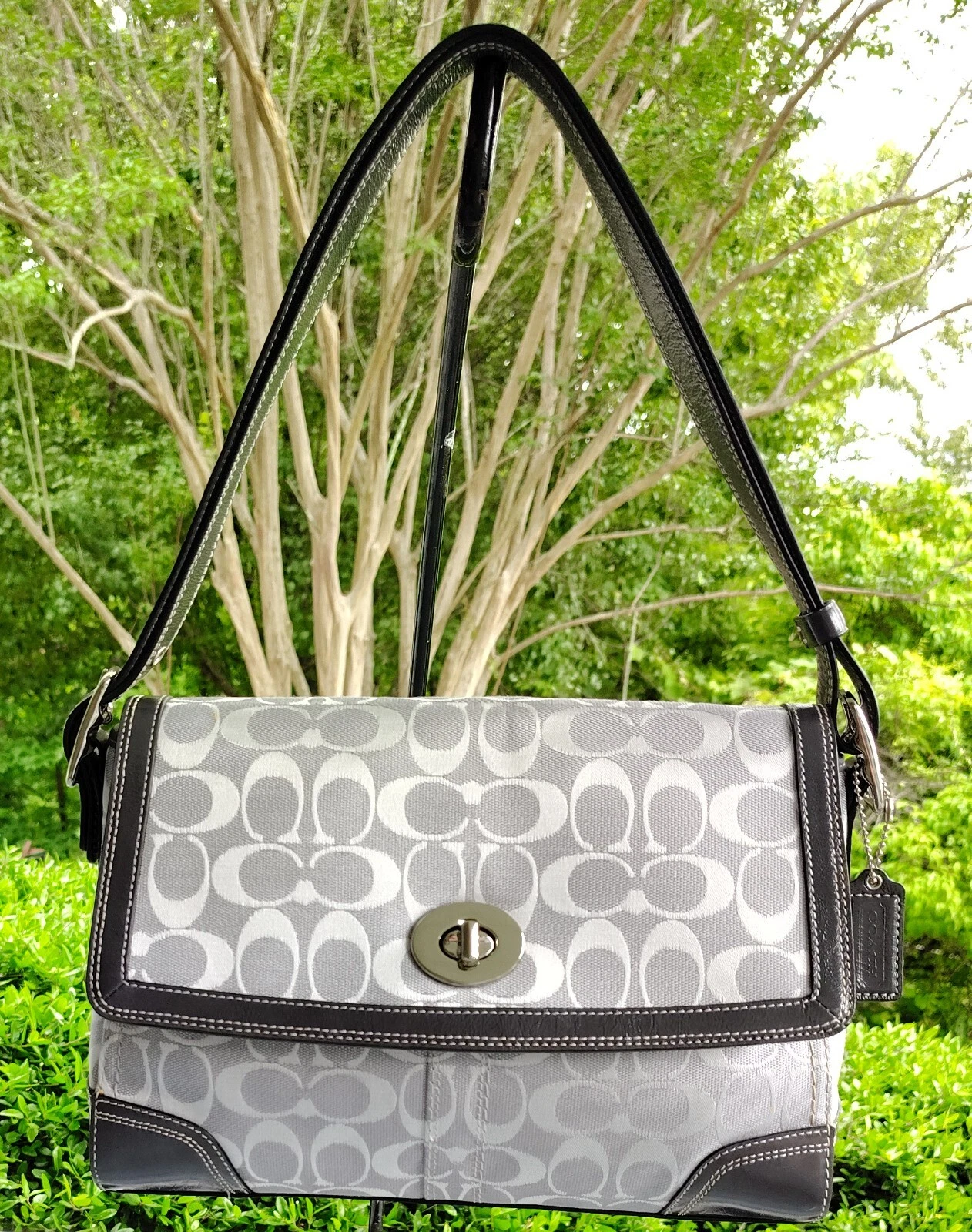 Coach F13972 Borsa Portafoglio MEDIA Vintage Y2K Soho Grigio Chiaro Firma C