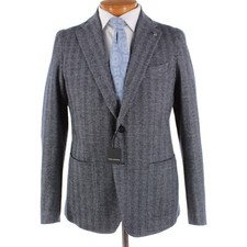 Tagliatore NWT Sport Coat Size 56 46 US In Solid Blue Herringbone Wool/Cotton