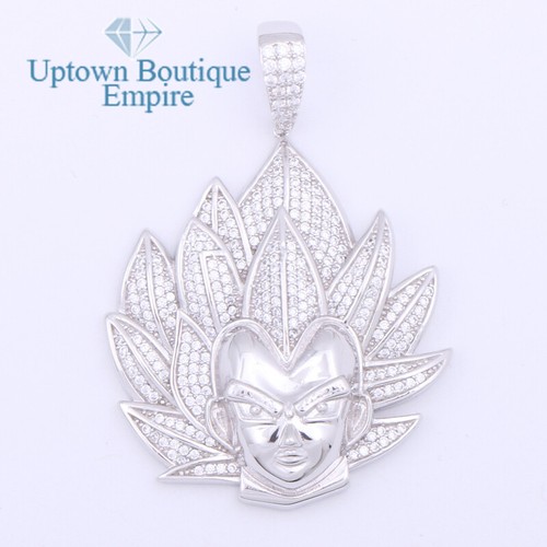 Ciondolo Goku Super Saiyan Dragon Ball Z da uomo in argento sterling 925 con zirconi oro * AJH - Foto 7 di 9