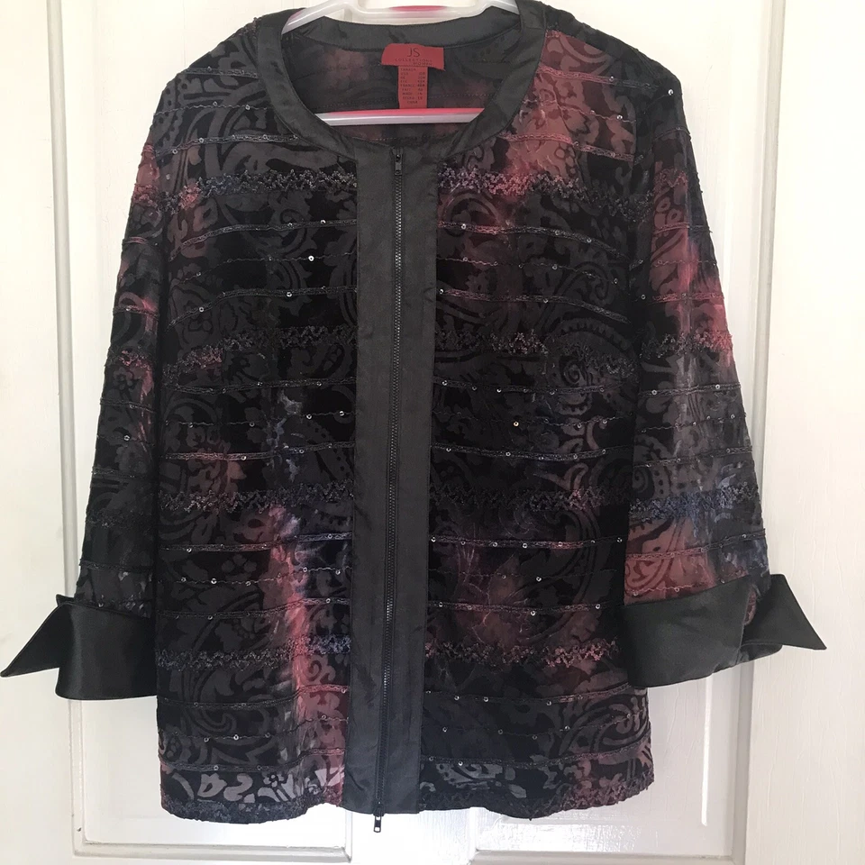 JS Collections Woman Sz18W Velvet Burnout Jacket and Tank Set Satin Trim Cuffs - Image 4 of 4