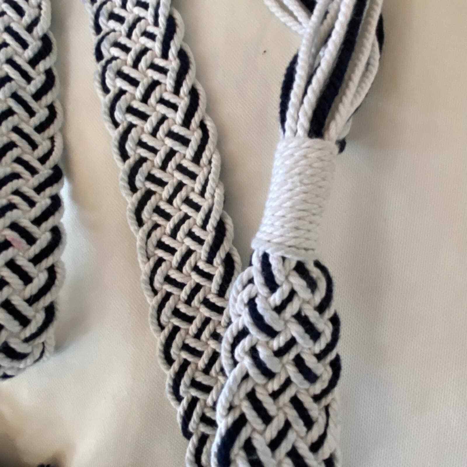 Retro Navy Blue & White Macrame Rope Tie Belt PRISTINE Gem