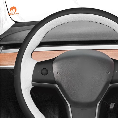 MEWANT DIY Funda Volante Cuero Sintético Negro Blanco para Tesla Model Y 2021-2023 - Imagen 5 de 10