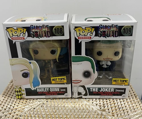 Funko Pop! Suicide Squad 2 Figure Lot Harley Quinn 108 & The Joker 109 Hot Topic
