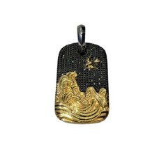 2 CT Lab-Created Balck Diamond Waves Dog Tag Charm Pendant 14K White Gold Plated