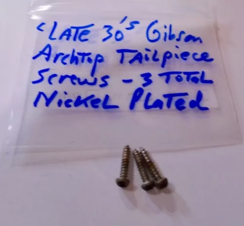 c Late 1930's Gibson Archtop Tailpiece mounting screws, Orig. set of 3, Nickel