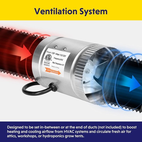Ventilador de refuerzo de 4 pulgadas 100 CFM soplador de ventilación en línea para tienda de cultivo escape de climatización - Imagen 5 de 7