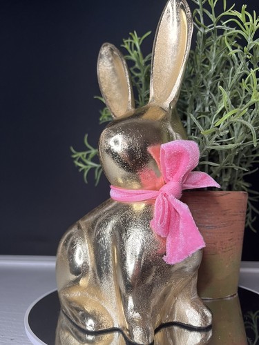Easter Bunny Gold Metal Sculpture Figurine Tabletop Home Decor NWT Spring 8.5” - Picture 2 of 5