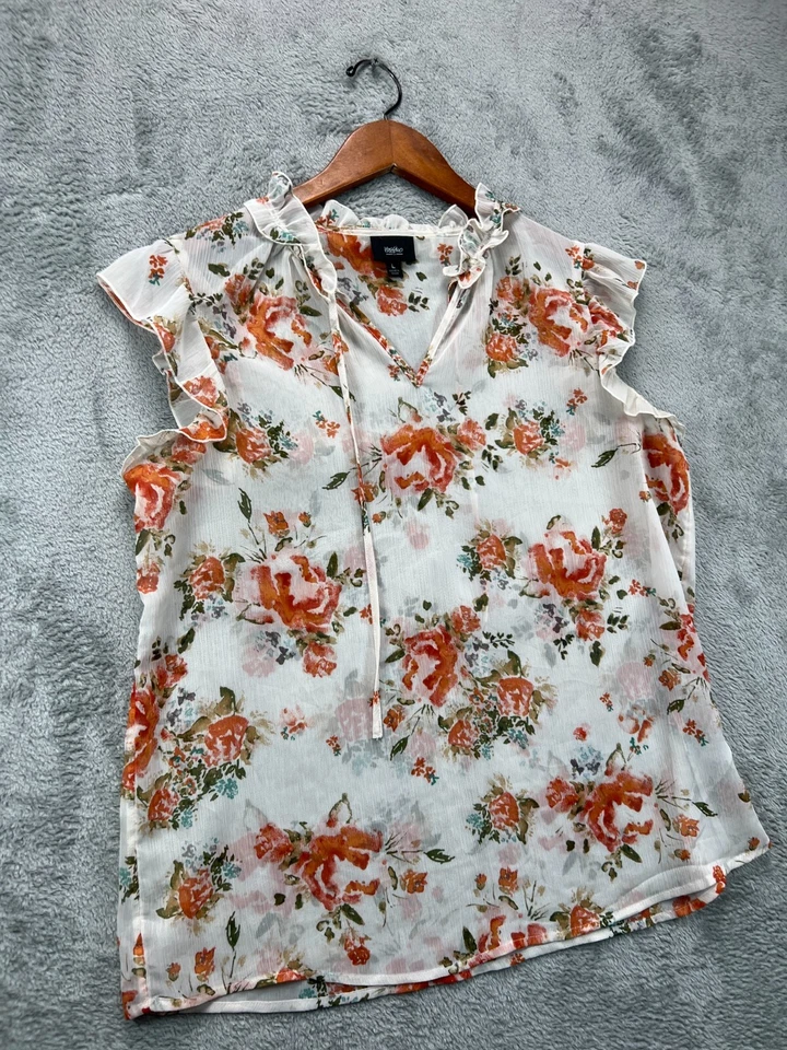 Blusa Mossimo Boho Feminina Grande Bege Floral Transparente Sem Mangas Feminina - Imagem 2 de 4