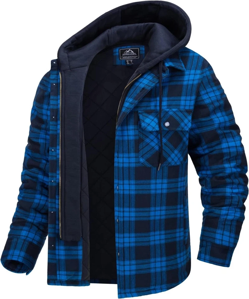Lumberjack Jacket Shirt Mens Padded Plaid Flannel Sweatshirt | Quilted Lined - Image 4 of 4